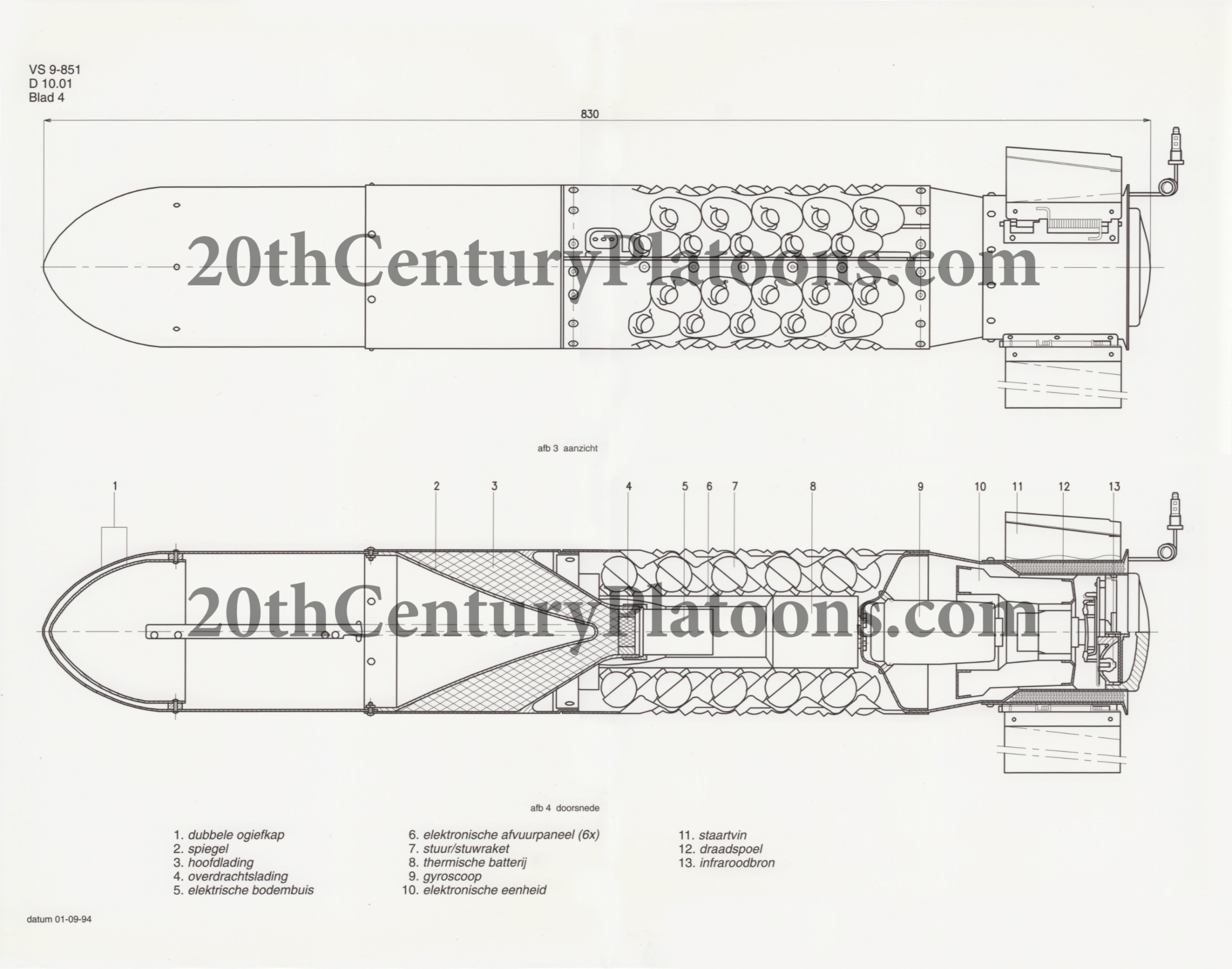 A cut-away of the Dragon 2 projectile (Dutch designation: M222C1)